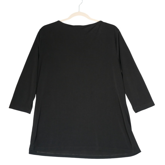 Dana Buchman Tunic Blouse Womens XL Black Draped Neckline Gold Detail Stretch - Picture 5 of 9
